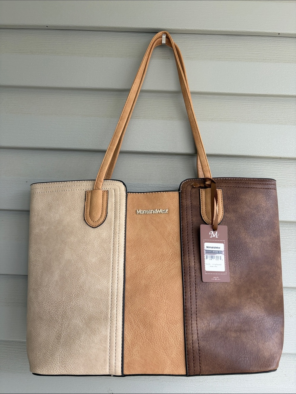 NWT Montana West Tri-Panel Tote in Cream, Tan & Brown
